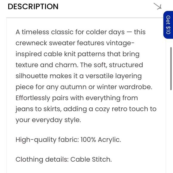 Aelfric Eden Cream Crew Neck Cable Knit Sweater size small ..St. Patrick’s Day - Picture 4 of 4